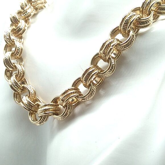 Cable Link Chain Necklace Textured & Smooth Interwoven Round Links Gold-tone - Picture 1 of 12